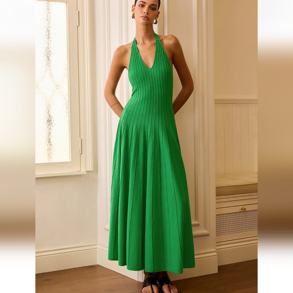 Elegant Green Halter Dress